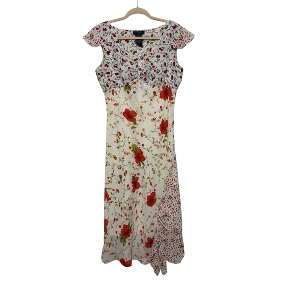 Vintage RAG Cherry Floral Print Pattern Mix Patchwork MIDI Slip Dress‎ Size 10 - Picture 1 of 7